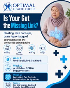 Woman with stomach pain and her hands on her stomach.