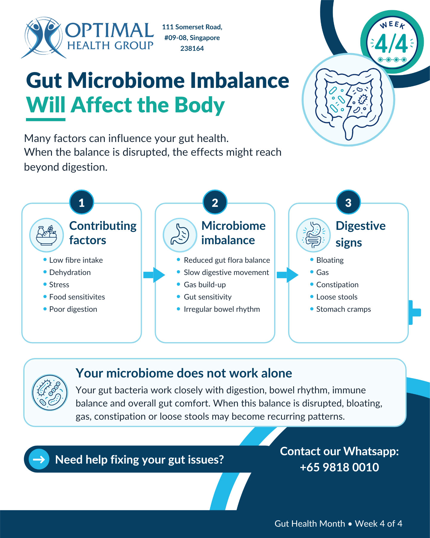 Infographic illustrating how gut microbiome imbalance may affect the body.