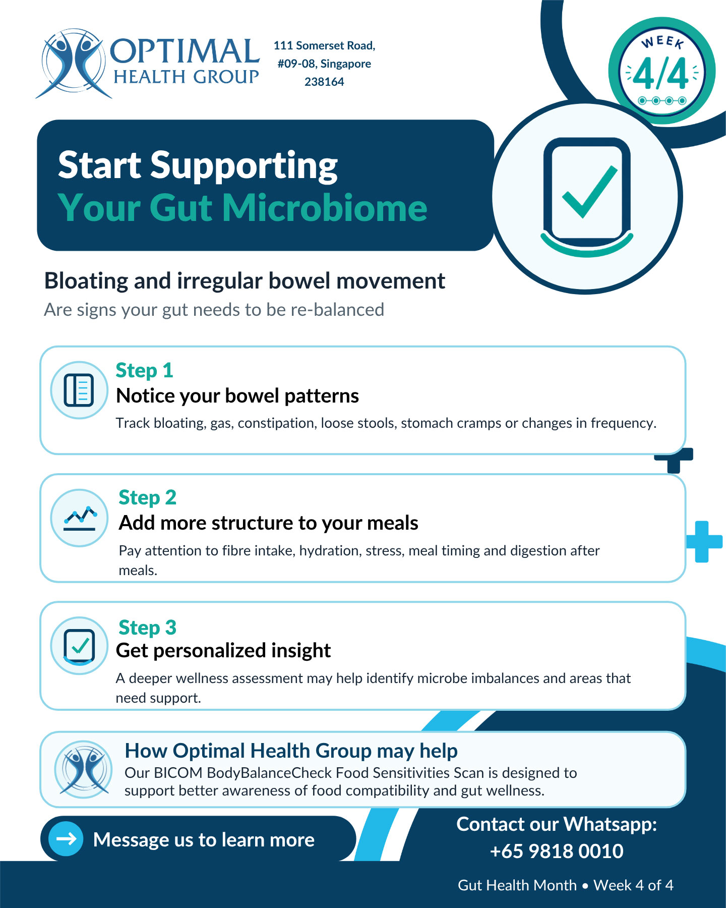 Infographic illustrating practical ways to support a healthy gut microbiome.