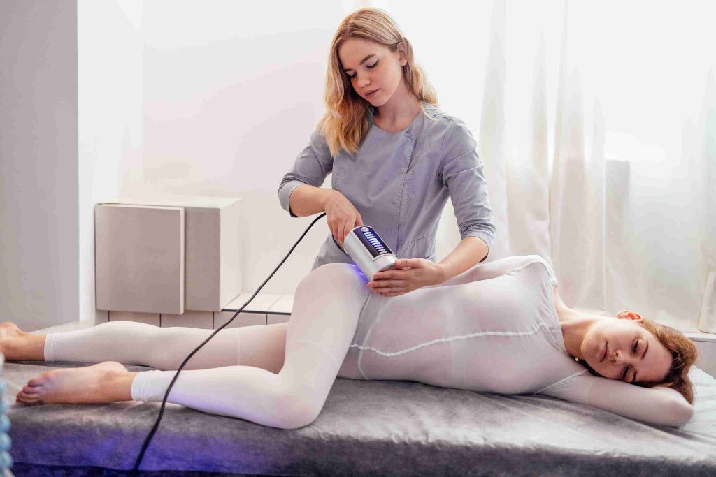 Woman getting a lymphatic massage treatment.