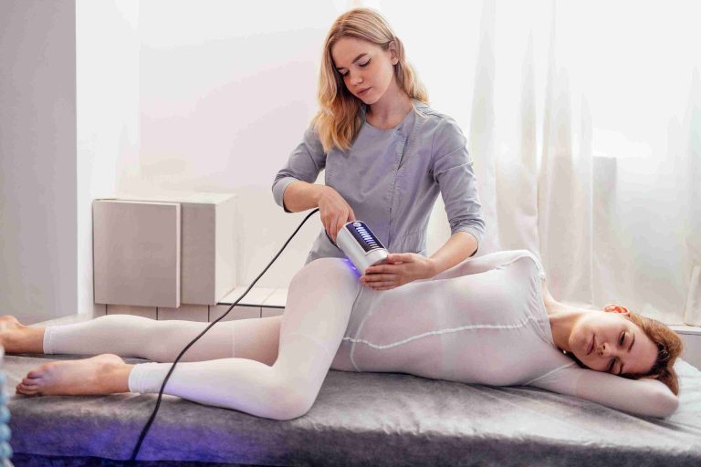Woman getting a lymphatic massage treatment.