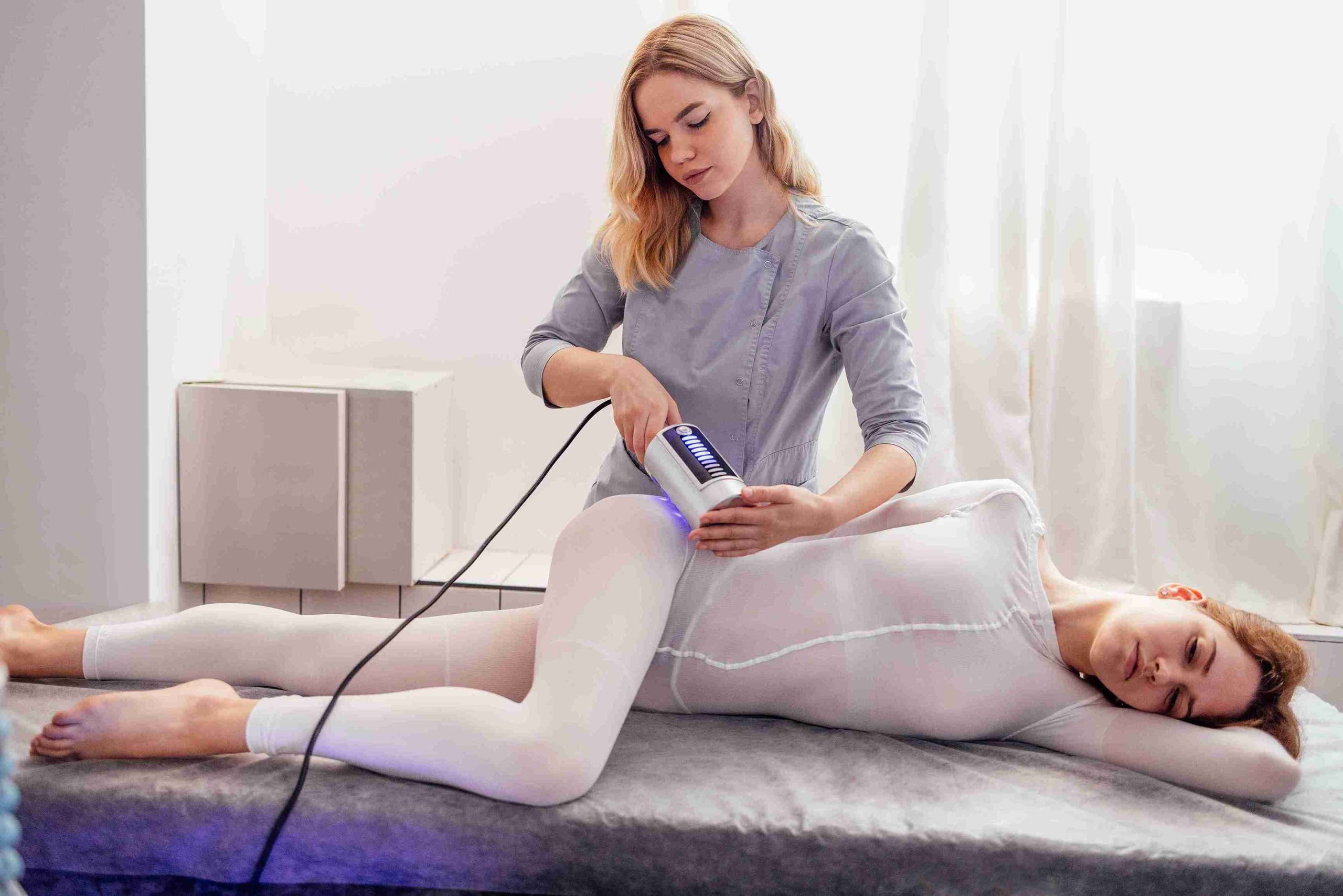 Woman getting a lymphatic massage treatment.
