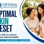 Infographic of Optimal Skin Reset with a picture of a mother, daughter, and granddaughter.