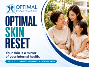 Infographic of Optimal Skin Reset with a picture of a mother, daughter, and granddaughter.