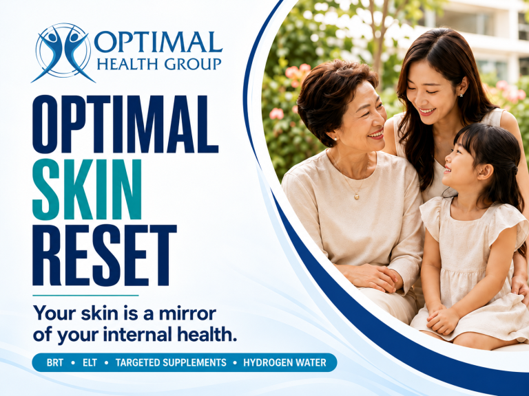 Infographic of Optimal Skin Reset with a picture of a mother, daughter, and granddaughter.